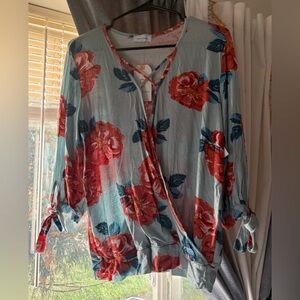 NanaMacs Floral Blouse in Red and Blue